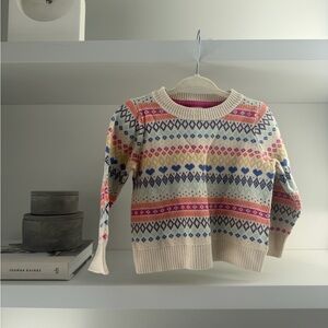 Baby GAP 2T Cream Crewneck Sweater with Multicolor Fair Isle Hearts